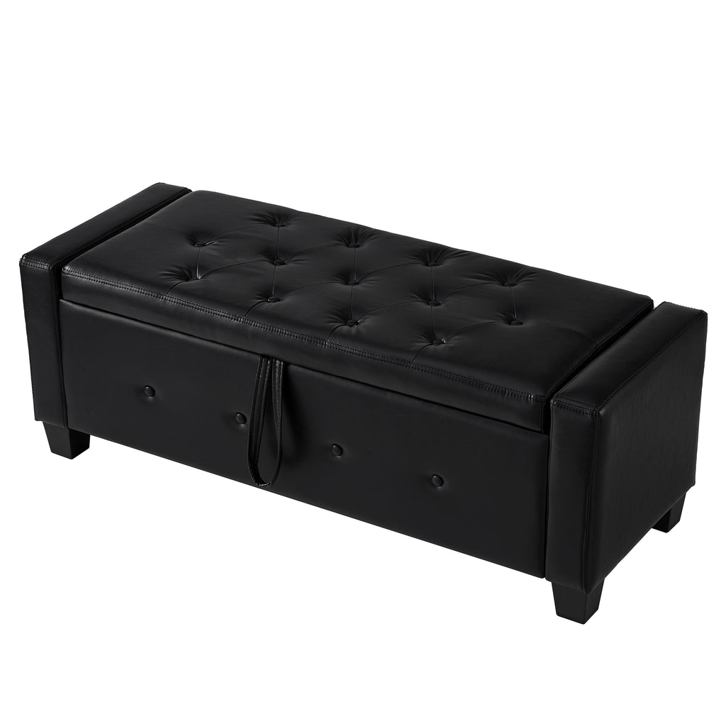 48' Ottoman Bench with Storage, Bench for Bedroom,Living Room,Hallway, Upholstered Tufted Faux Leather PU Ottoman Black - Grand Goldman Shop