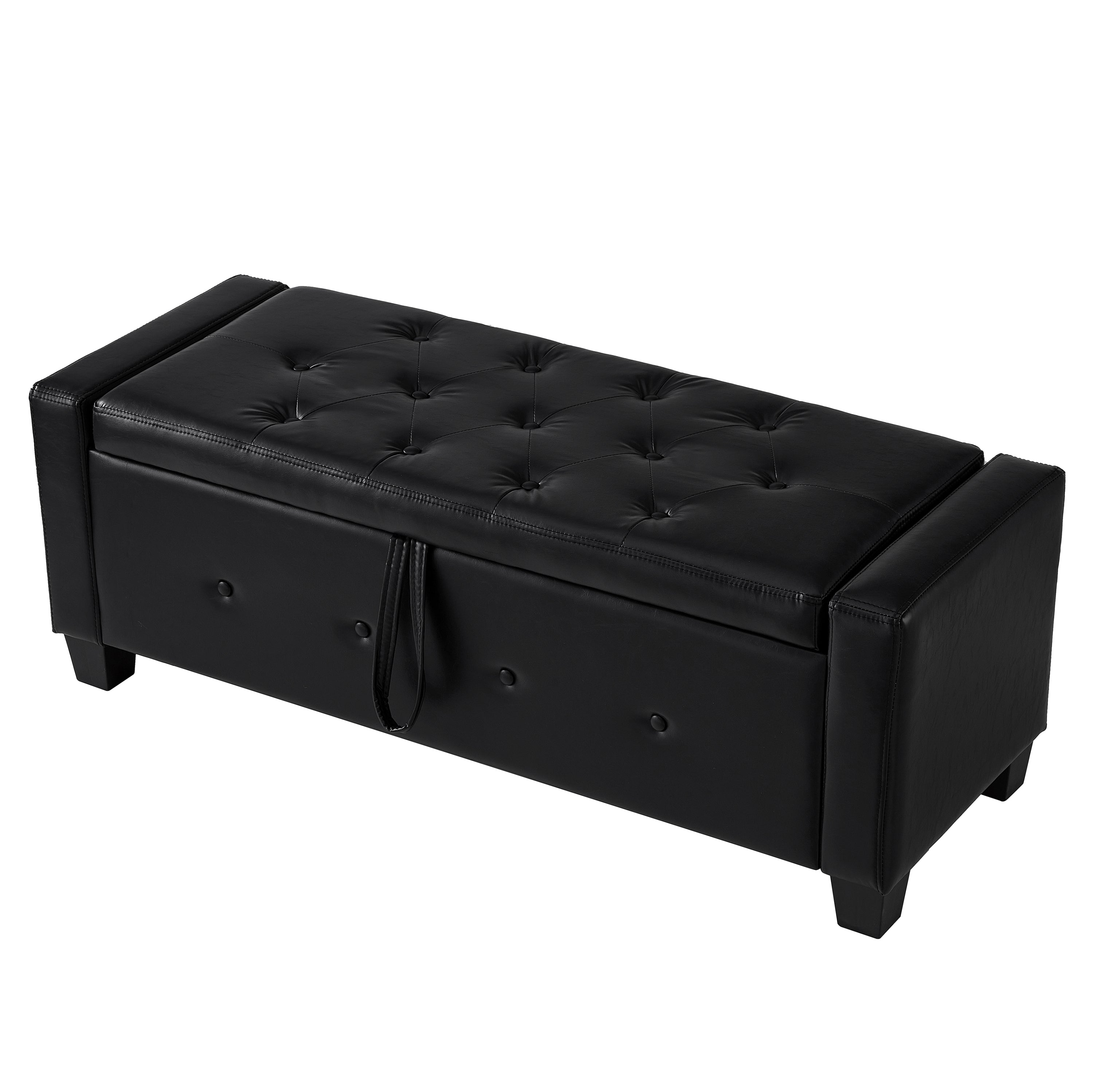 48' Ottoman Bench with Storage, Bench for Bedroom,Living Room,Hallway, Upholstered Tufted Faux Leather PU Ottoman Black - Grand Goldman Shop