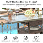 K&K 40.5' Outdoor Grill Cart with Stainless Steel Top, Solid Wood Outdoor Storage Cabinet with Drop Leaf, One Drawer, Towel Rack, Rolling Kitchen Cart with Lockable Wheels for Lawn Garden, Brown - Grand Goldman Shop