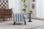 Upholstered Accent Chair, Vintage Armchair with Blue and White Striped Linen Fabric and Nailhead Trim for Living Room - Grand Goldman Shop