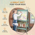 Qaba Art Easel for Kids with Paper Roll, 3 in 1 Toddler Painting Easel with Blackboard, Whiteboard, Storage Baskets, Green - 