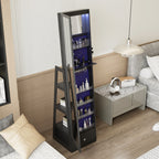 360°Swivel Jewelry Cabinet with Full Length Mirror, 360°Rotating Standing Jewelry Armoire Organizer, Lockable Storage Cabinet, Interior Lighted Mirror and Storage Drawers, Black - Grand Goldman Shop