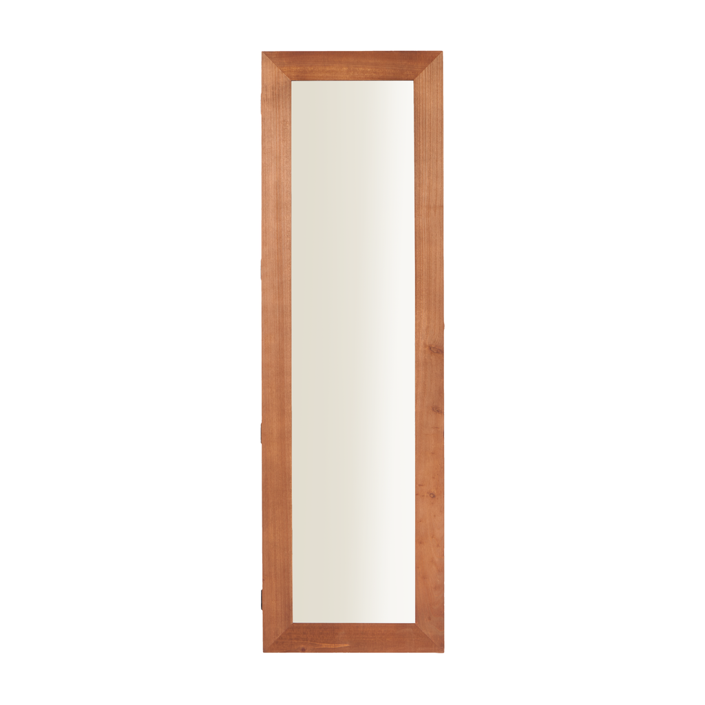 Solid Wood Jewelry Armoire Organizer Cabinet with Full-Length Mirror, Brown, Wall-Mounted Lockable with LED Light, 47.5x14.3 in - Grand Goldman Shop
