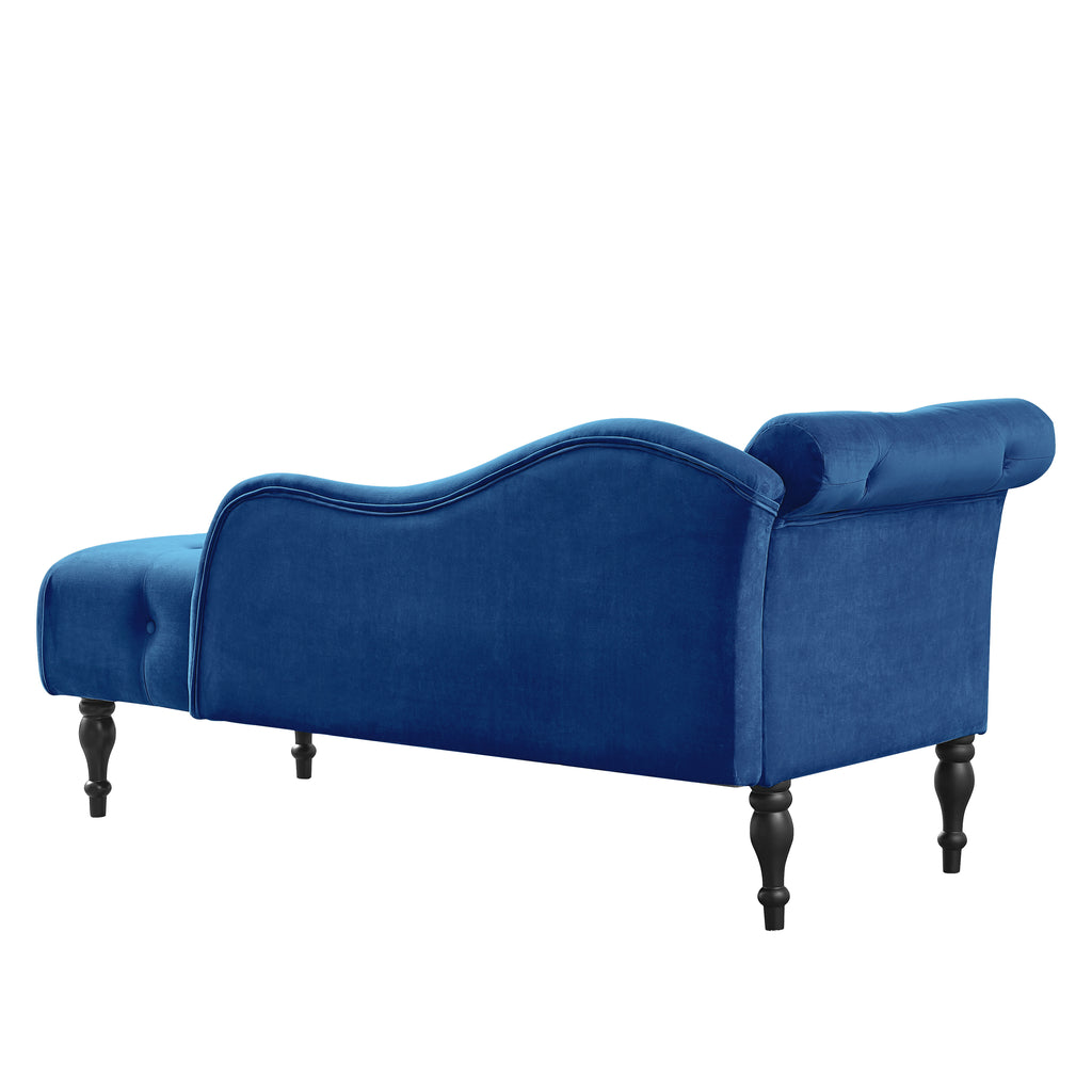 Aijia 60.6' Velvet Chaise Lounge Buttons Tufted Nailhead Trimmed Solid Wood Legs with 1 Pillow,Blue  (Left Arm Design as Shown in the Picture) - Grand Goldman Shop
