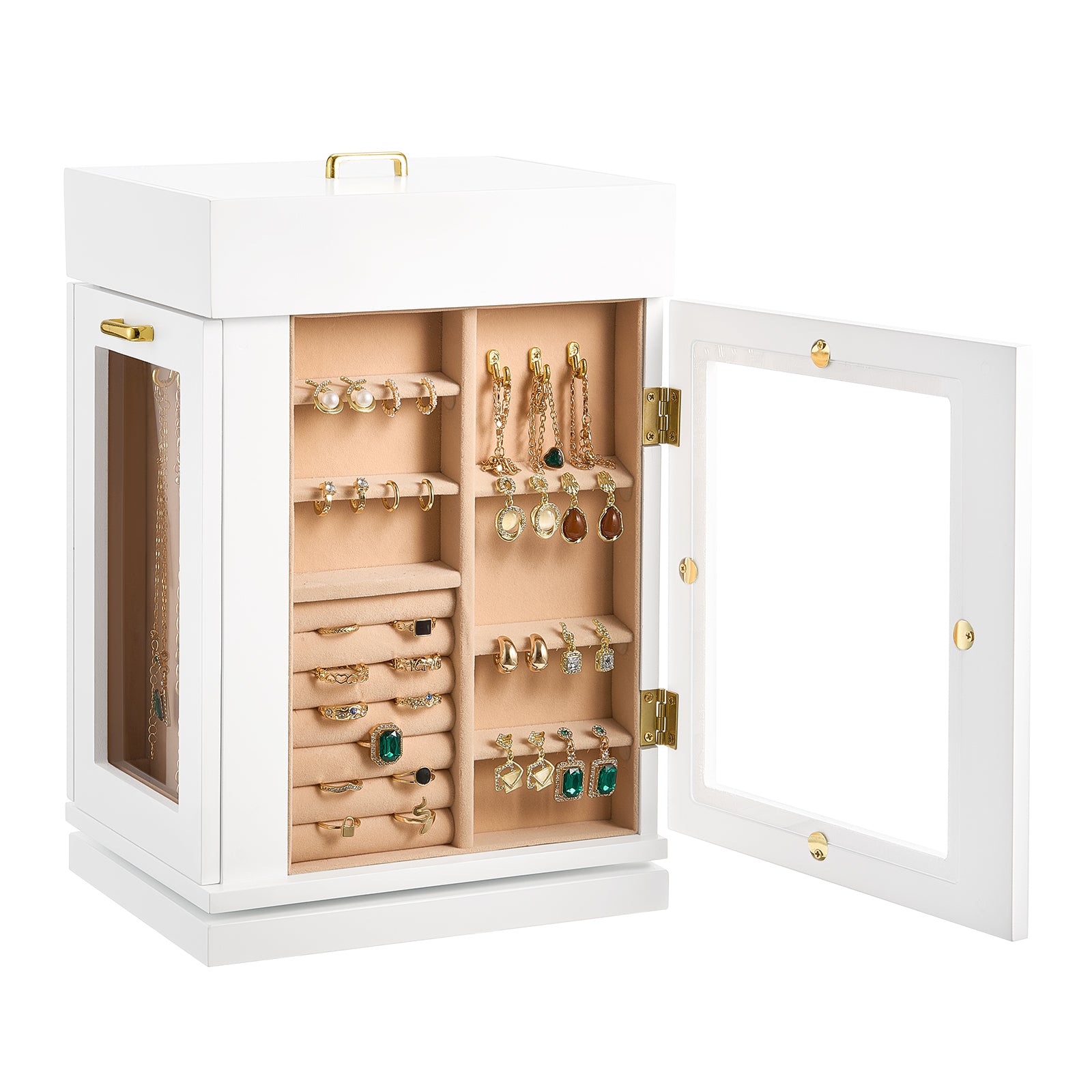 Jewelry Box 360° Rotating Jewelry Organizer with Built-in 4 Necklace Hooks White - Grand Goldman Shop
