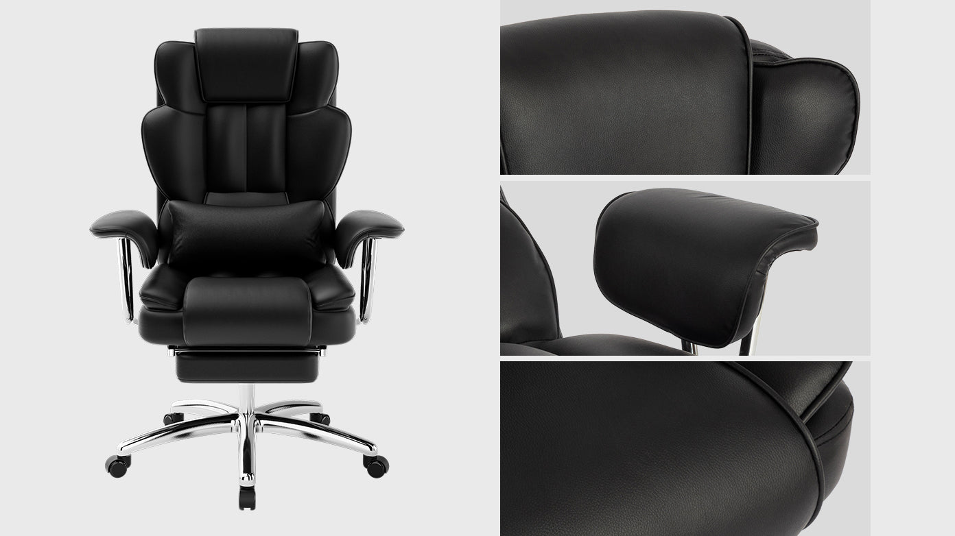 Office Chair, Big and Tall Executive Office Chair with Footrest, Leather Computer Chair, Ergonomic Reclining Chair High Back,