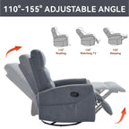 Manual Recliner Chair with Rocker and Swivel in Fabric for Living Room, Grey - Grand Goldman Shop