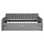 Twin Size Upholstered daybed with Drawers, Wood Slat Support, Gray - Grand Goldman Shop