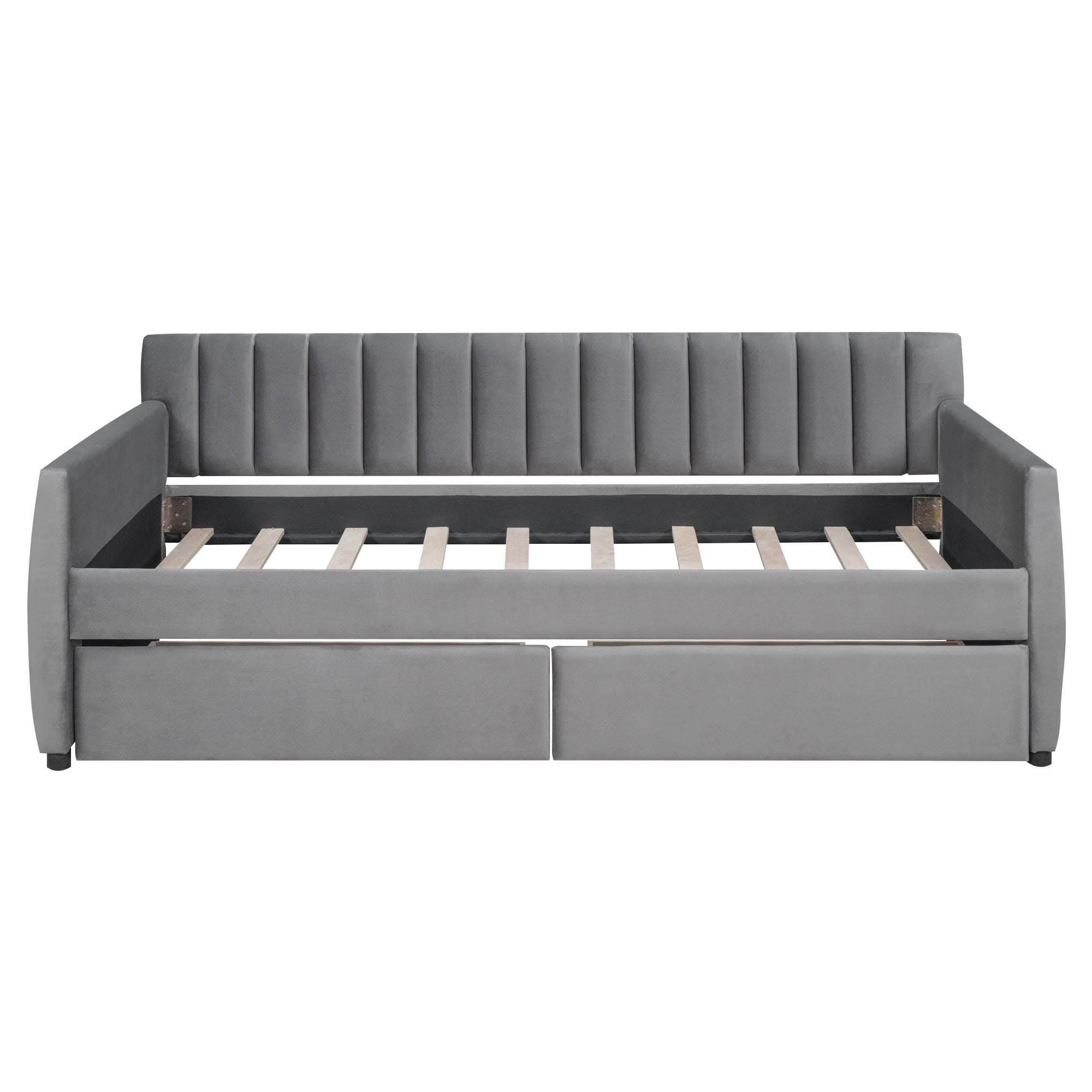 Twin Size Upholstered daybed with Drawers, Wood Slat Support, Gray - Grand Goldman Shop
