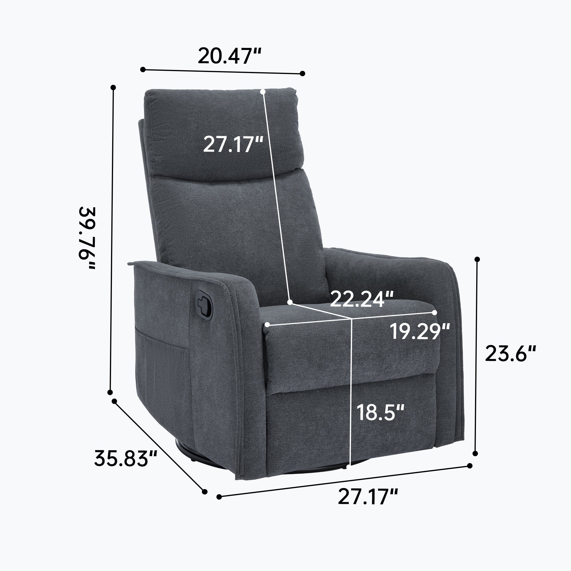Heat Massage Manual Recliner Chair with Rocker and Swivel in Fabric for Living Room, Grey - Grand Goldman Shop