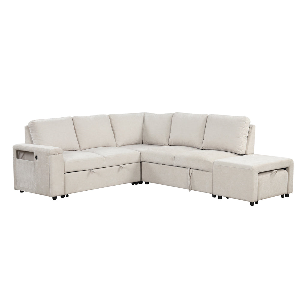 U_STYLE L-shaped Pull-Out Sofa Bed with Storage, USB Ports, and Cup Holders, Modular Design for Living Rooms, Offices & Apartments - Grand Goldman Shop