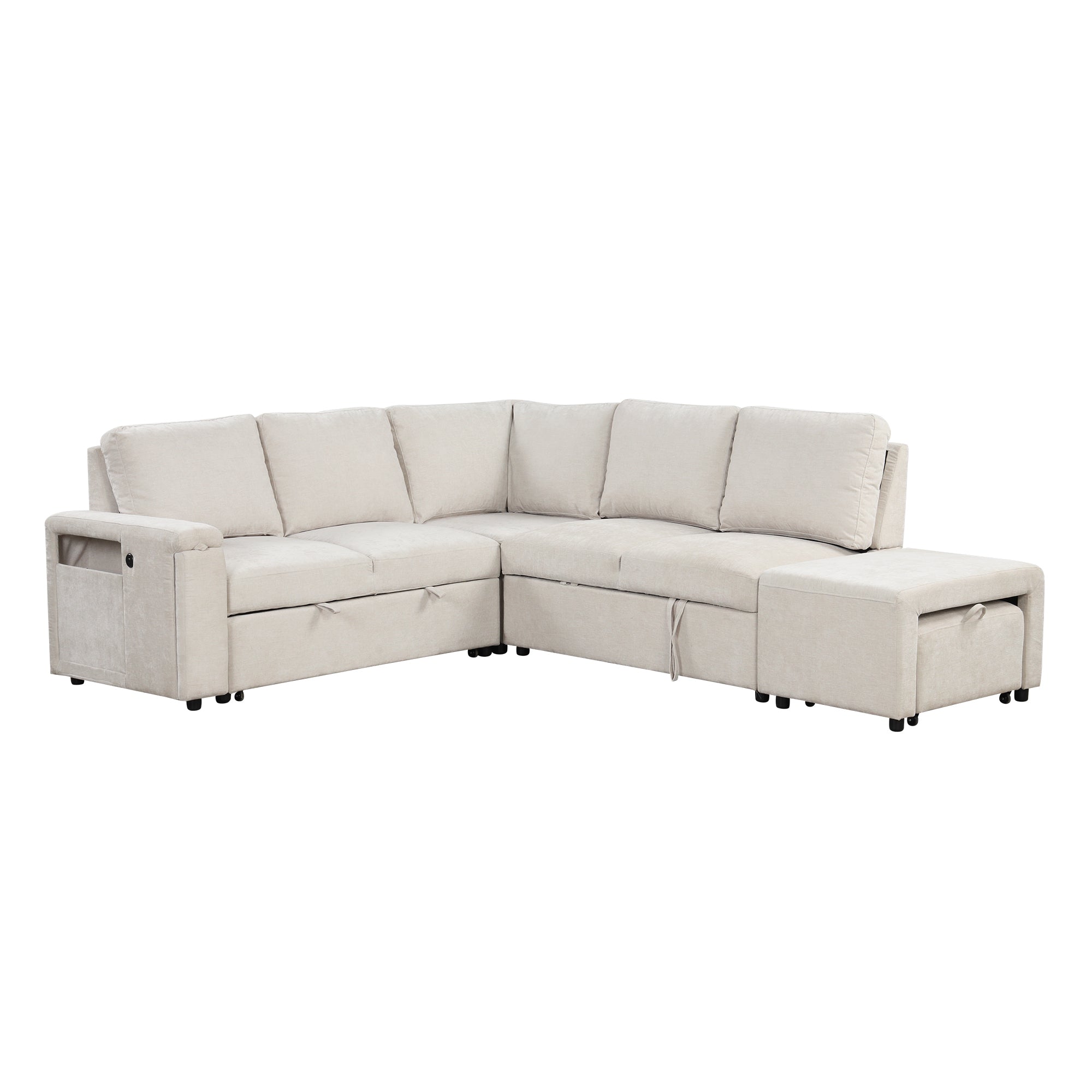 U_STYLE L-shaped Pull-Out Sofa Bed with Storage, USB Ports, and Cup Holders, Modular Design for Living Rooms, Offices & Apartments - Grand Goldman Shop