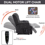 Dual Motor Heat Massage Infinite Position Up to 350 LBS Electric Power Lift Recliners with Power-Remote, Medium-firm and Heavy Duty, Grey - Grand Goldman Shop