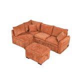 Convertible L-shaped Sofa Bed with Storage Ottoman, Power Sockets & USB Ports, Orange Chenille, 82.67' - Grand Goldman Shop