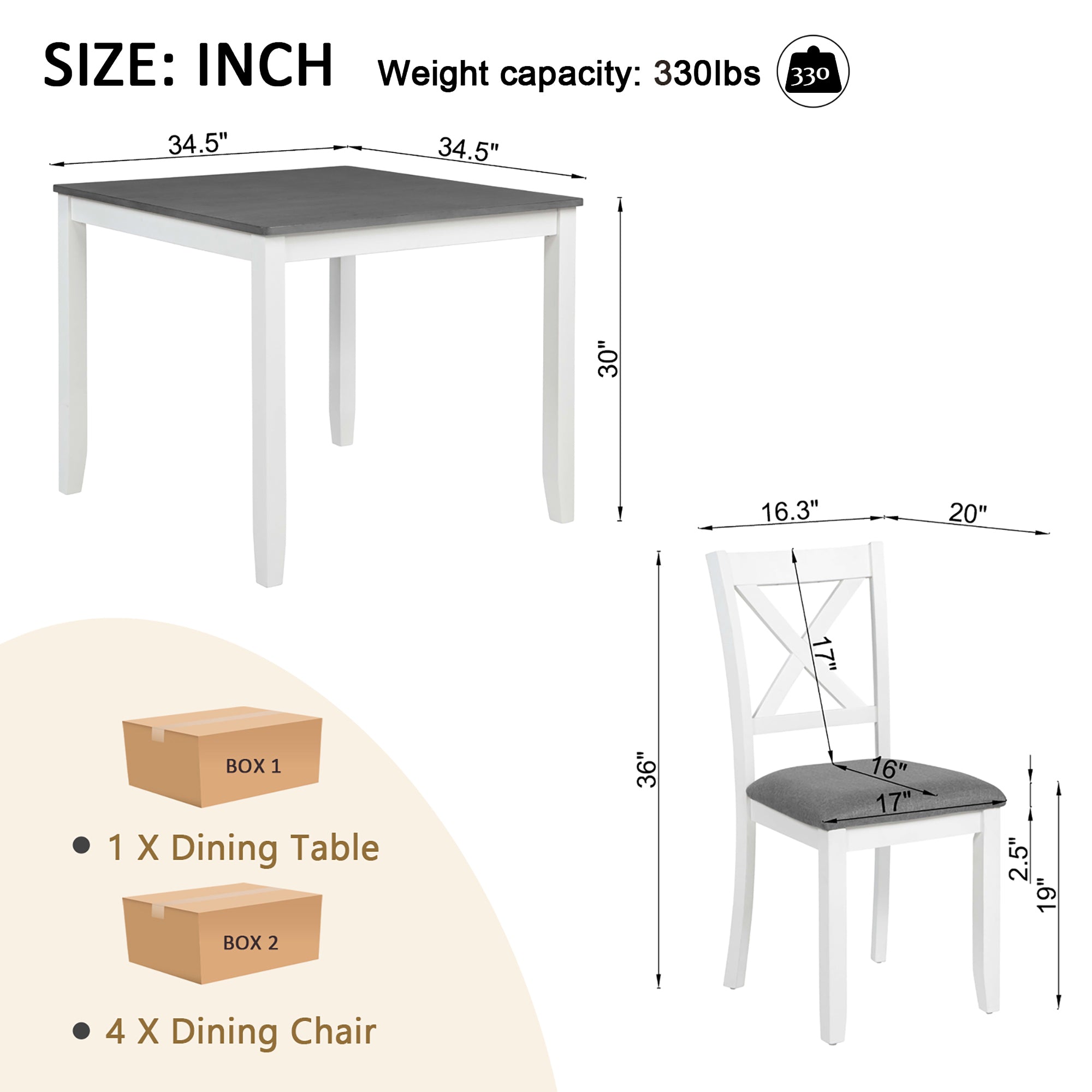 Modern 5-Piece Dining Table Set with 4 Chairs for Kitchen or Dining Room – Grey & White Two-Tone - Grand Goldman Shop