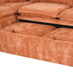 Convertible L-shaped Sofa Bed with Storage Ottoman, Power Sockets & USB Ports, Orange Chenille, 82.67' - Grand Goldman Shop