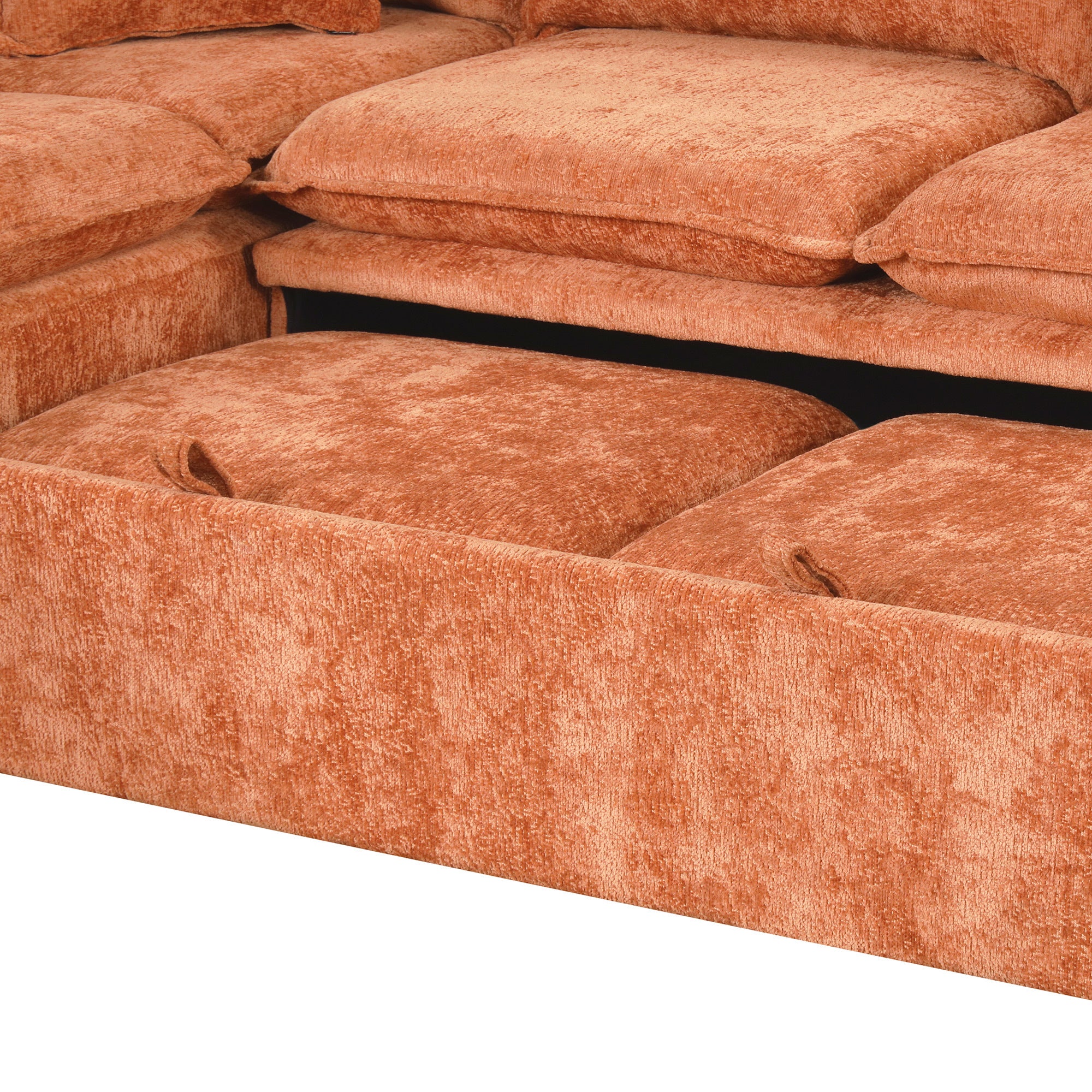 Convertible L-shaped Sofa Bed with Storage Ottoman, Power Sockets & USB Ports, Orange Chenille, 82.67' - Grand Goldman Shop