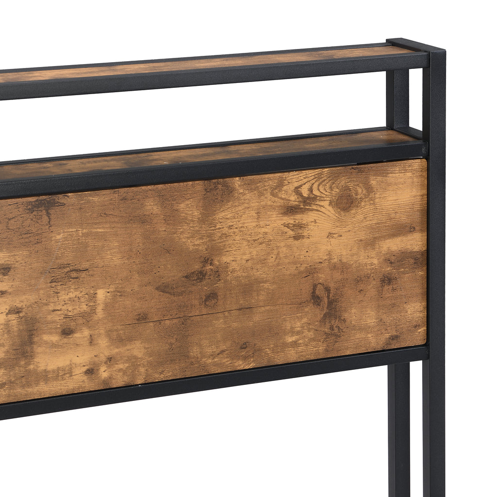 Modern Metal Platform Bed Frame with Wooden Headboard and Footboard, USB Liner, Queen Size, Black and Brown - Grand Goldman Shop