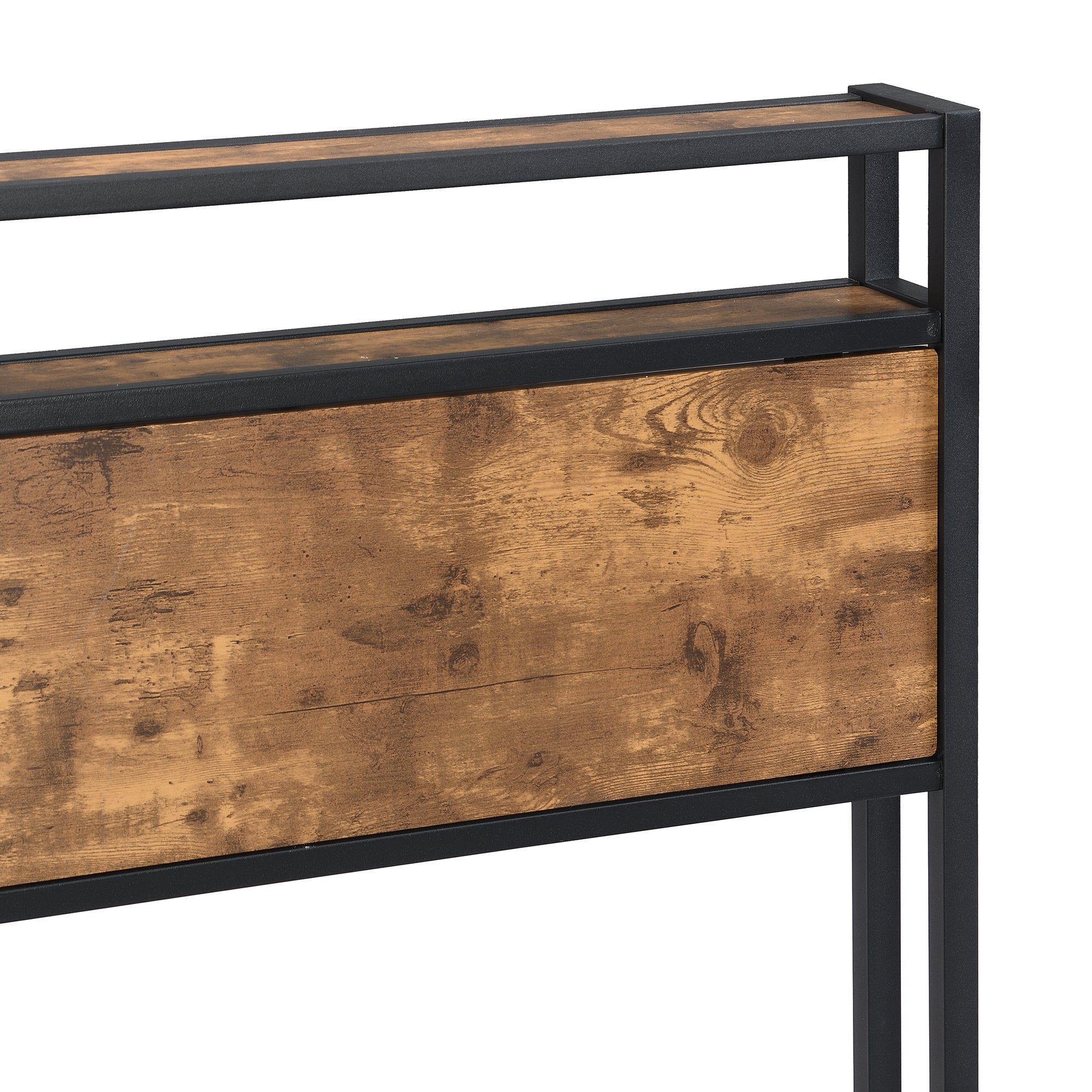 Modern Metal Platform Bed Frame with Wooden Headboard and Footboard, USB Liner, Queen Size, Black and Brown - Grand Goldman Shop