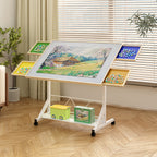 Stylish (WHITE) Wooden 1500 Piece Puzzle Table with Drawer, 35'*27.17' Adjustable Puzzle Table, 360° Tilting Puzzle Table wit