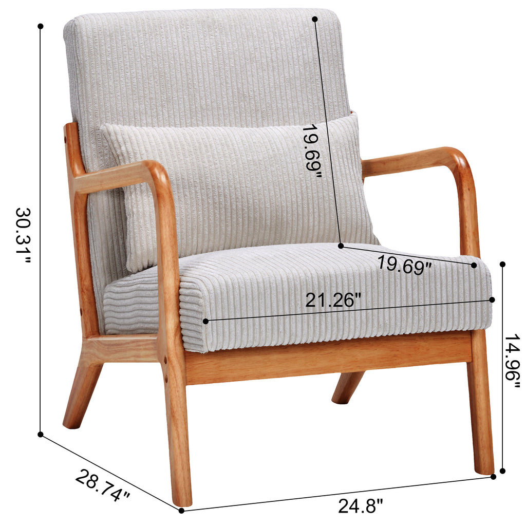 Mid-Century Modern Accent Chair with Pillow Upholstered Arm Chair in Beige Polyester and Solid Wood Frame (beige) - Grand Goldman Shop