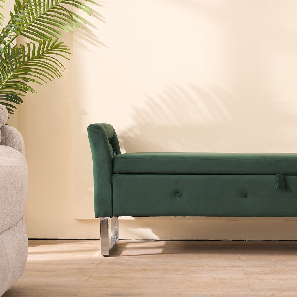 67.91' Wide Storage Soft Ottoman Bench with Armrests,Footrest Bed End Stool for Living Room, Dorm, Entryway and Bedroom, Green - Grand Goldman Shop
