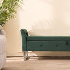 67.91' Wide Storage Soft Ottoman Bench with Armrests,Footrest Bed End Stool for Living Room, Dorm, Entryway and Bedroom, Green - Grand Goldman Shop