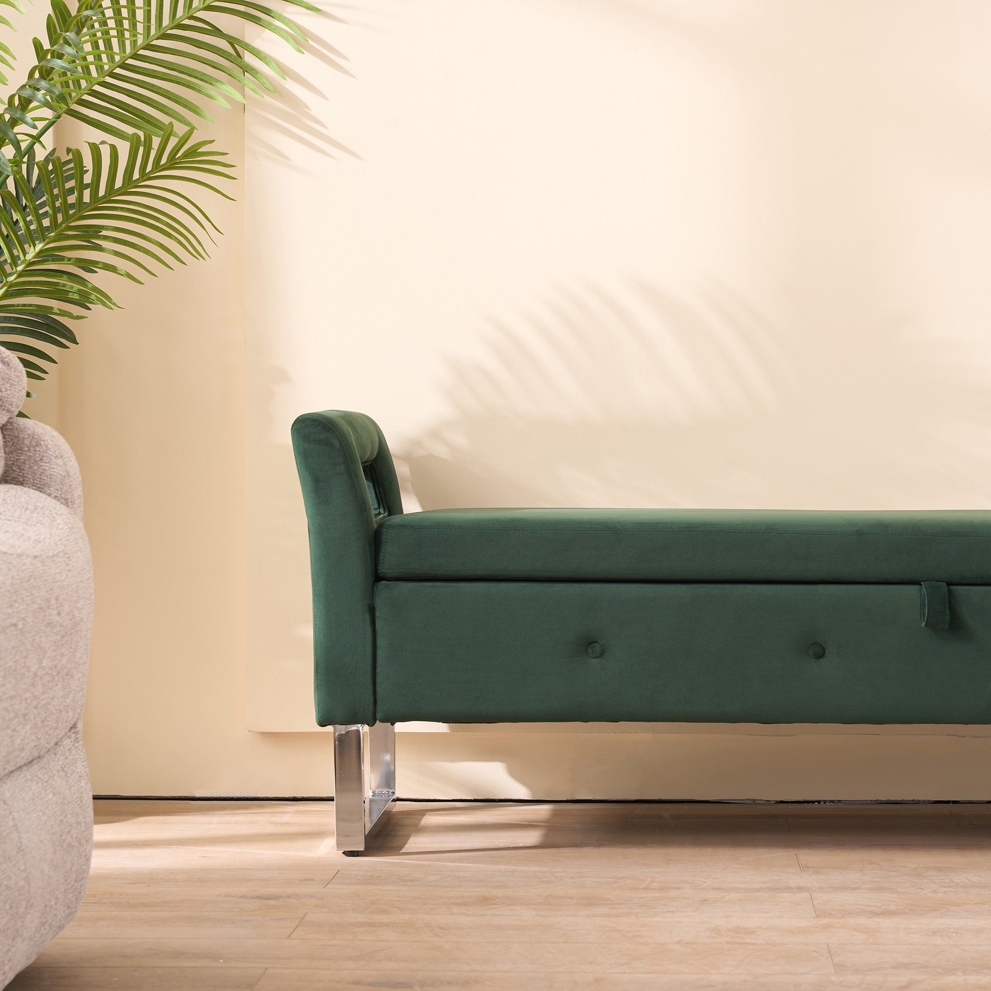 67.91' Wide Storage Soft Ottoman Bench with Armrests,Footrest Bed End Stool for Living Room, Dorm, Entryway and Bedroom, Green - Grand Goldman Shop