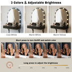 Floating Wall Mounted Makeup Vanity Desk with LED Mirror 3 Color Lights, Compact Dressing Table with Power Outlet & USB Charging, Space Saving Large Storage Vanity for Bedroom Bathroom, Black - Grand Goldman Shop