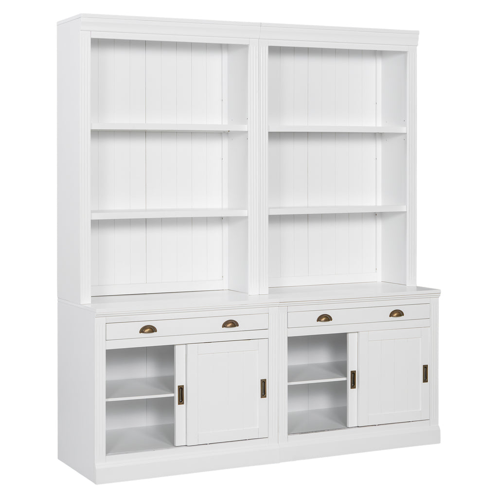 83.4'Tall Bookshelf Suite with LED Lighting, Modern Bookcase Suite with Sliding Doors,Drawers and Open Shelves,Storage Booksh