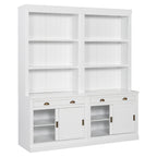 83.4'Tall Bookshelf Suite with LED Lighting, Modern Bookcase Suite with Sliding Doors,Drawers and Open Shelves,Storage Booksh