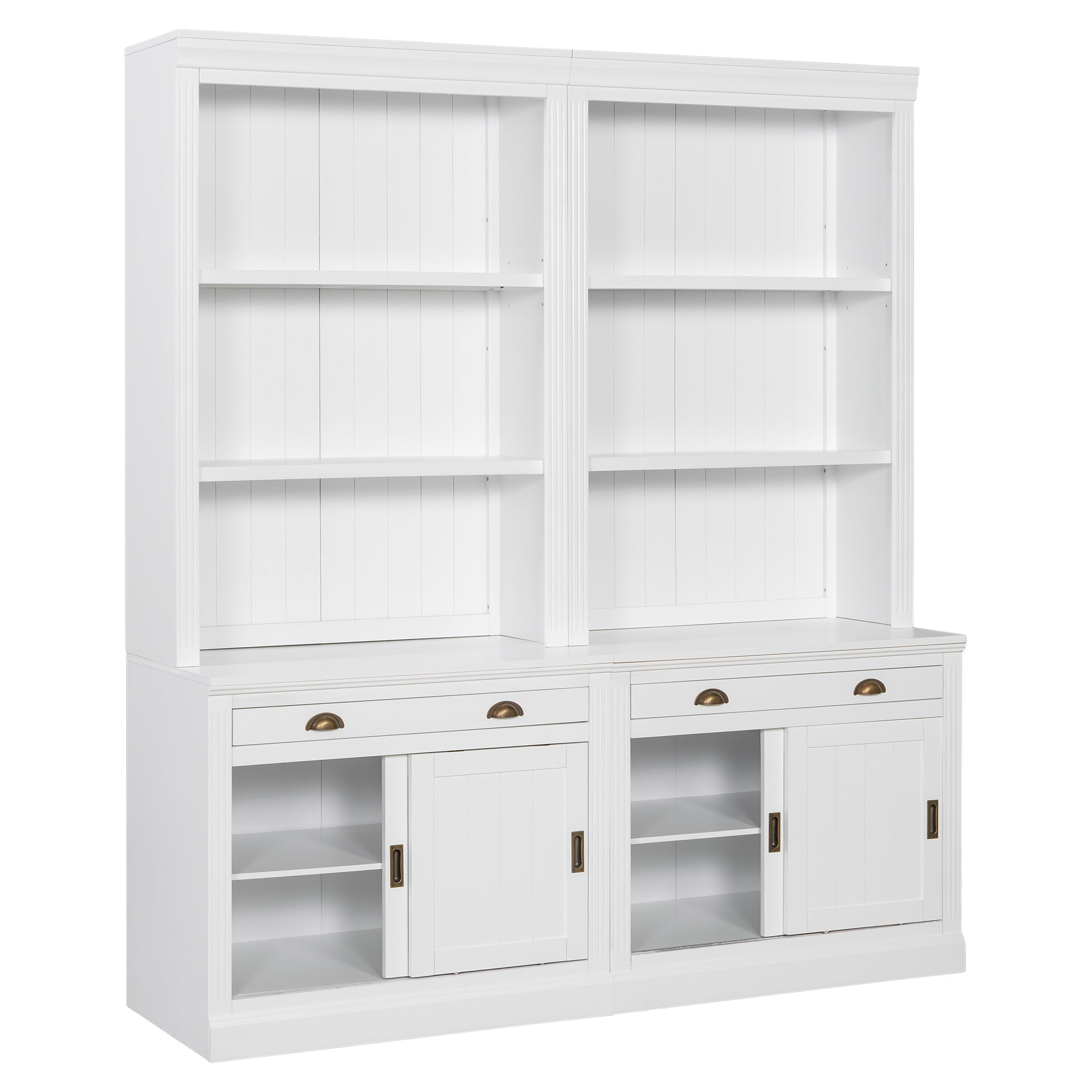 83.4'Tall Bookshelf Suite with LED Lighting, Modern Bookcase Suite with Sliding Doors,Drawers and Open Shelves,Storage Booksh