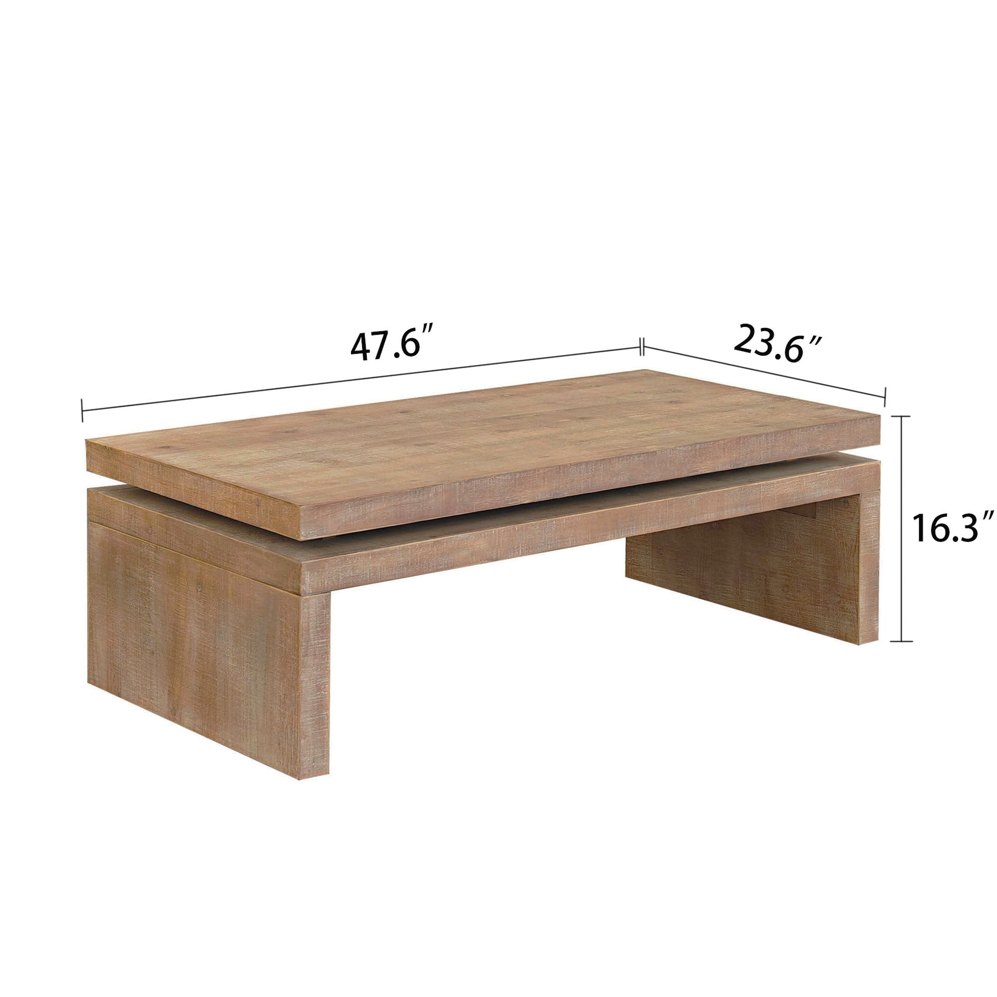 Modern Rustic Wood Coffee Table – Rectangular Living Room Center Table with Floating Top Design 47.6' L * 23.6' W * 16.3' H - Grand Goldman Shop