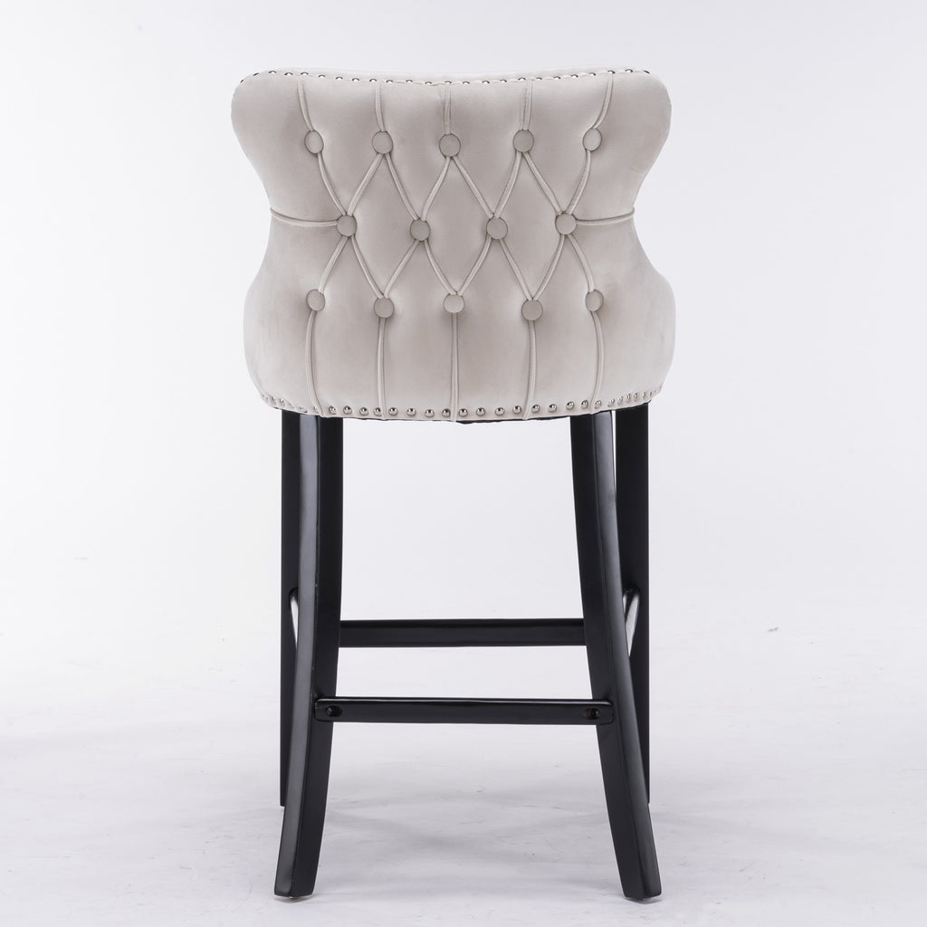 A&A Furniture,Contemporary Velvet Upholstered Wing-Back Barstools with Button Tufted Decoration and Wooden Legs, and Chrome Nailhead Trim, Leisure Style Bar Chairs,Bar stools, Set of 2 (Beige),SW1824B - Grand Goldman Shop