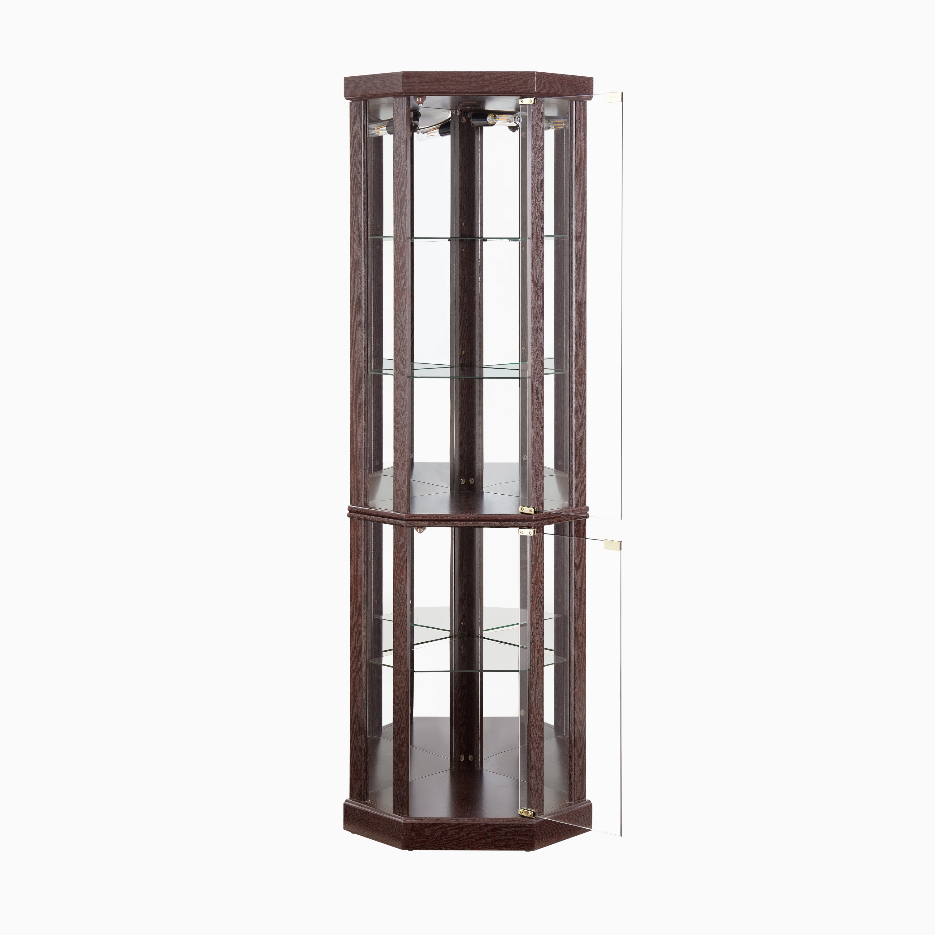 Corner Lighted Curio Cabinet Corner Glass Cabinet Lighted Curio Cabinet Corner Display Case for Living Room, Curio Cabinet, Antique collection, Wine,Bar Glass Storage Light Included,Dark Cherry - Grand Goldman Shop