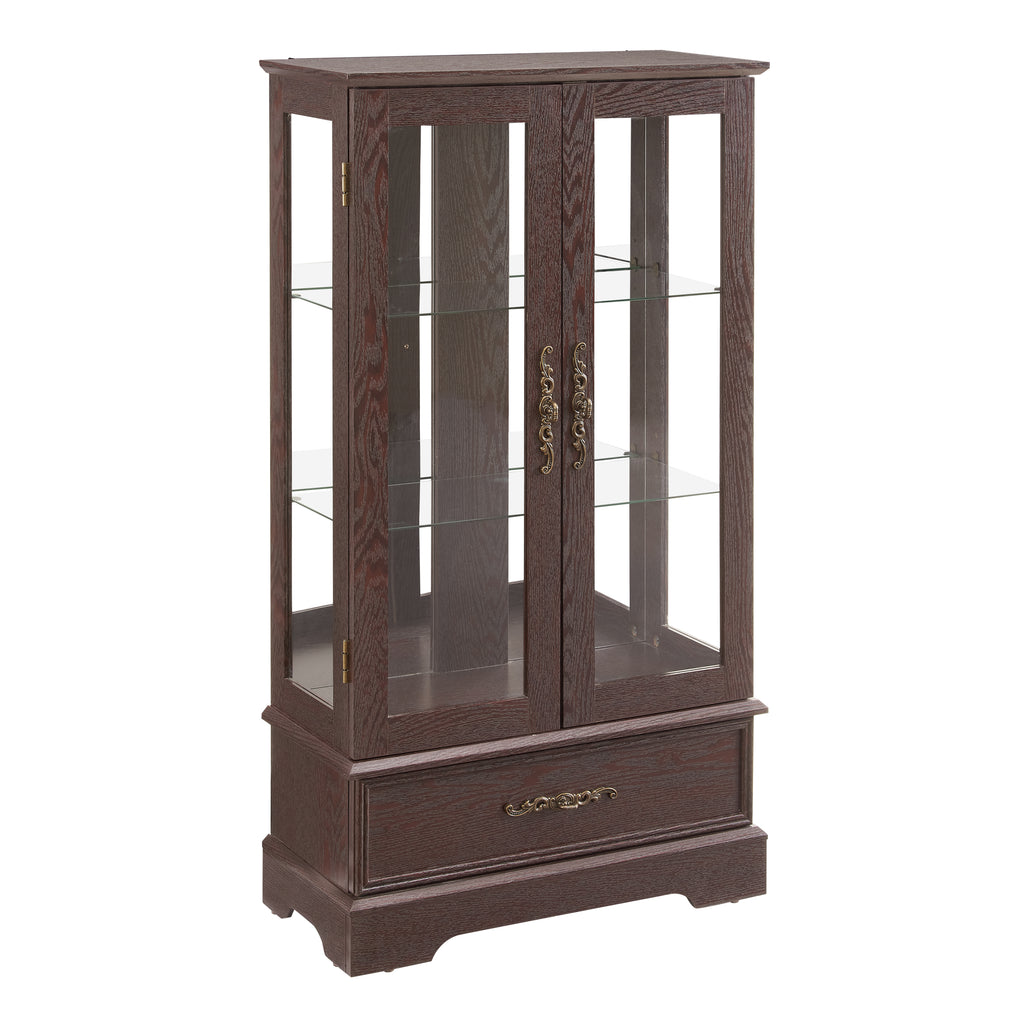 Glass Cabinet Lighted Glass Cabinet Curio Display Cabinet with Adjustable Glass Shelves 2 Doors and 1 drawer Cabinet Bulb Included Cherry - Grand Goldman Shop