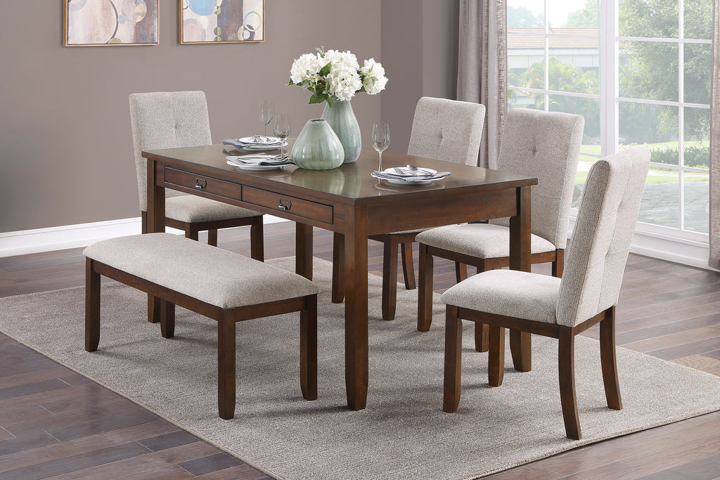 Dark Cherry Finish Wooden Frame 1pc Bench Chenille Upholstery Dining Furniture Kitchen Breakfast - Grand Goldman Shop