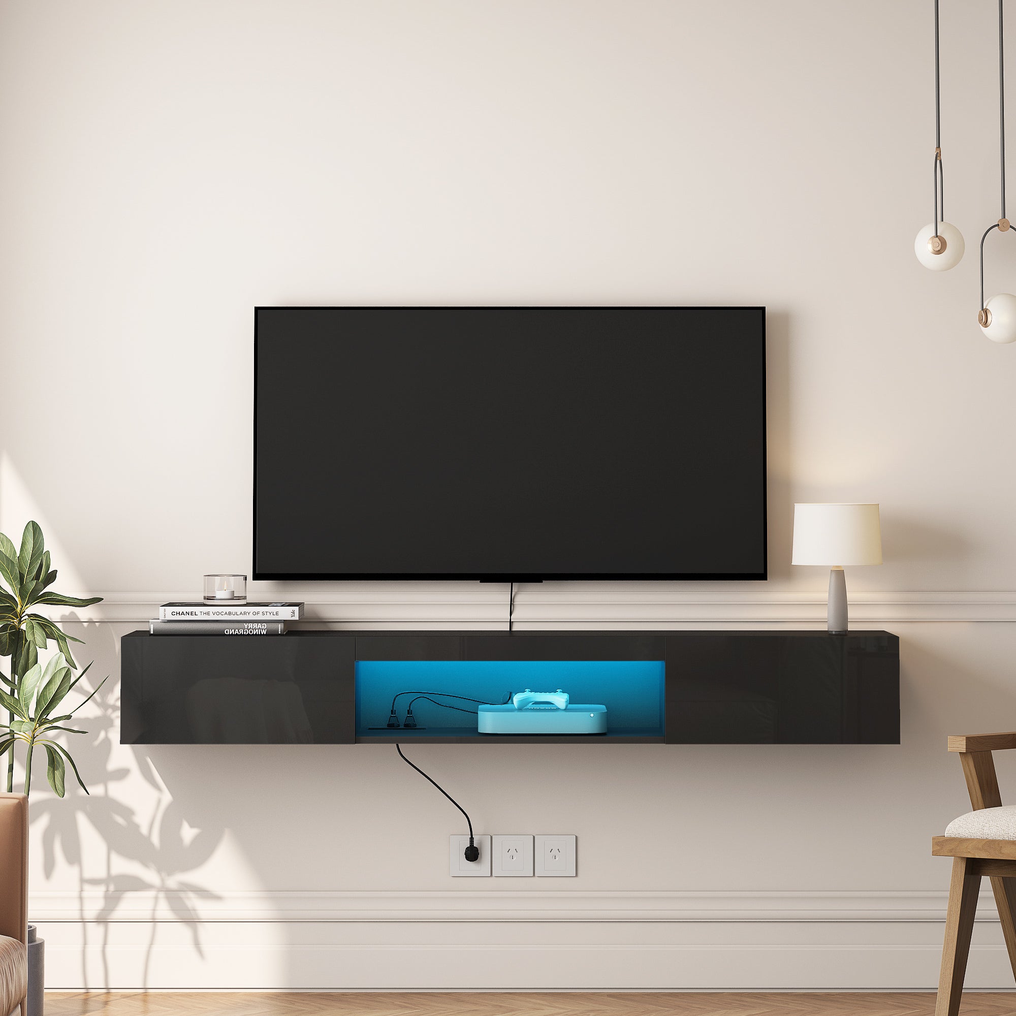 Floating TV Stand Wall Mounted with 16 Color LEDs,63' Modern TV Stand, Floating TV Cabinet Entertainment Center for 55 60 65 Inch TV,Black - Grand Goldman Shop