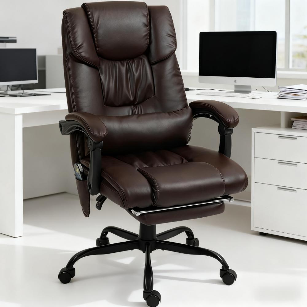 High Back Reclining Office Chair,Massage Office Chair with 6 Vibrating Points with Footrest and Remote - Grand Goldman