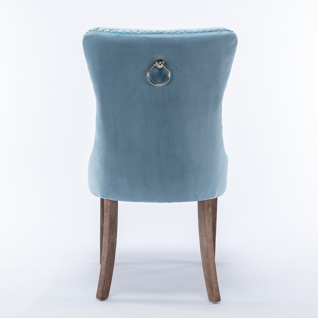 Nikki Collection Modern, High-end Tufted Solid Wood Contemporary Velvet Upholstered Dining Chair with Wood Legs Nailhead Trim 2-Pcs Set,Light Blue, SW2001LB - Grand Goldman Shop