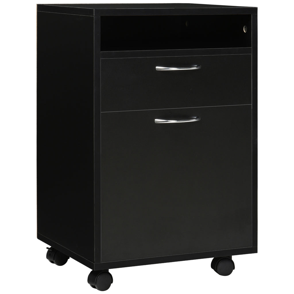 Mobile Storage Cabinet Organizer with Drawer and Cabinet, Printer Stand with Castors, Black | Premium Home Decor - Grand Gold