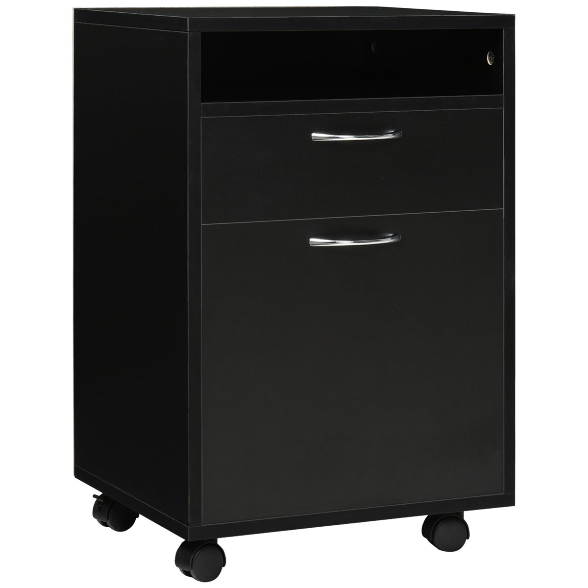 Mobile Storage Cabinet Organizer with Drawer and Cabinet, Printer Stand with Castors, Black | Premium Home Decor - Grand Gold