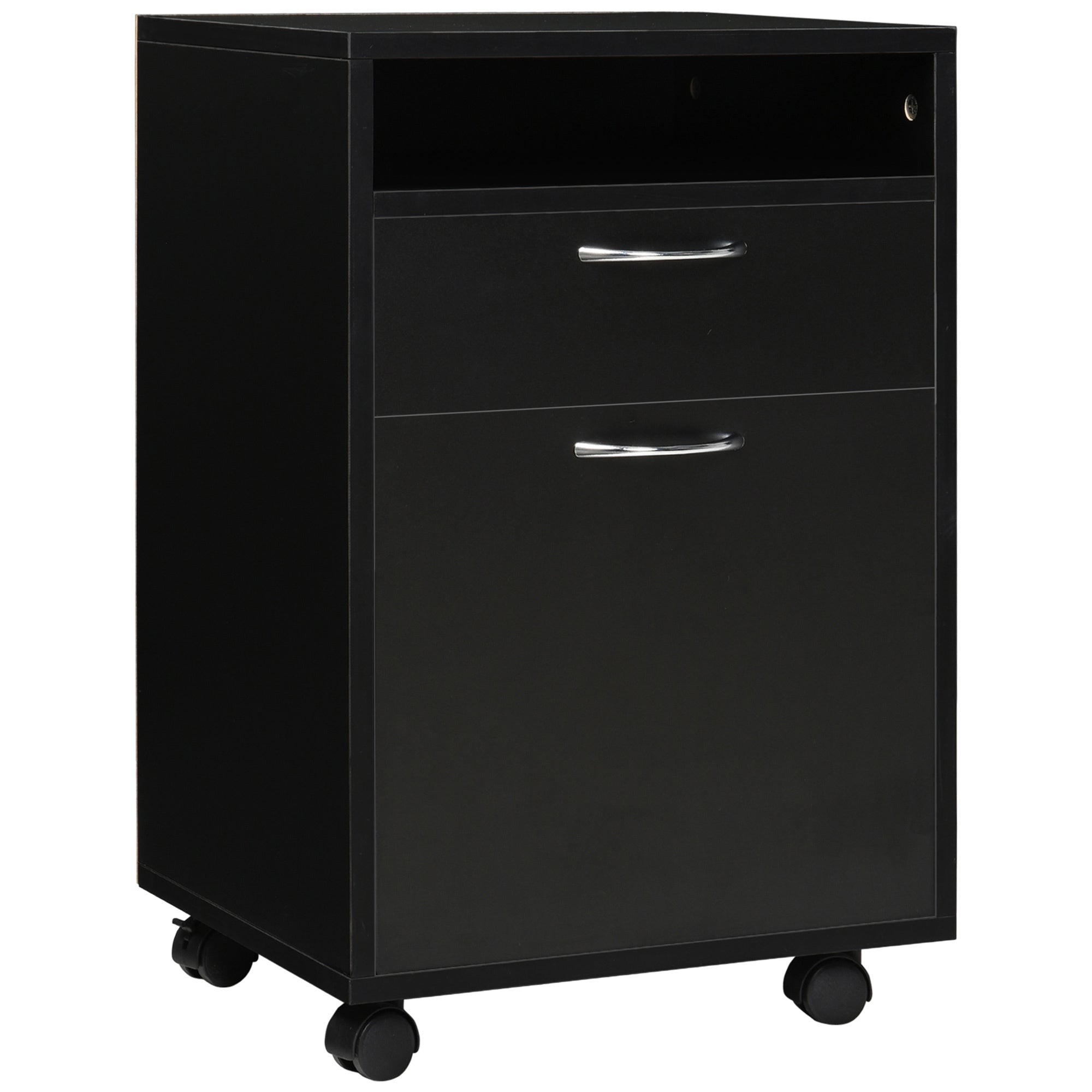 Mobile Storage Cabinet Organizer with Drawer and Cabinet, Printer Stand with Castors, Black | Premium Home Decor - Grand Gold