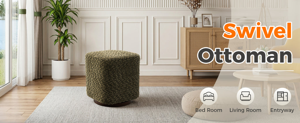 Olive Upholstered 360° Swivel Vanity Stool, Modern Makeup Chair with Soft Fabric Cushion for Bedroom or Living Room - Grand Goldman Shop