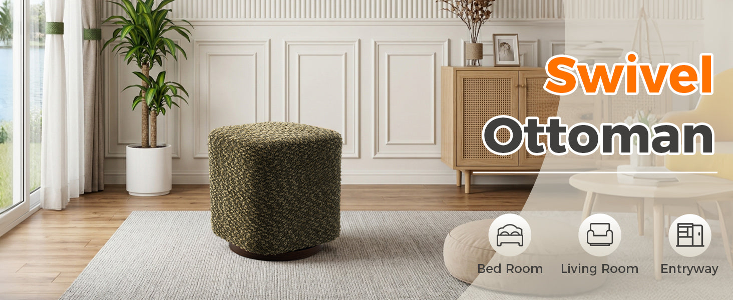 Olive Upholstered 360° Swivel Vanity Stool, Modern Makeup Chair with Soft Fabric Cushion for Bedroom or Living Room - Grand Goldman Shop