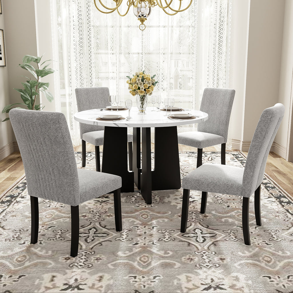 5-Piece Round Dining Table set, 43-Inch Modern Dining Table and 4 Upholstered Chairs for Dining Room, Kitchen Room, Living Room, Easy Assembly - Grand Goldman Shop