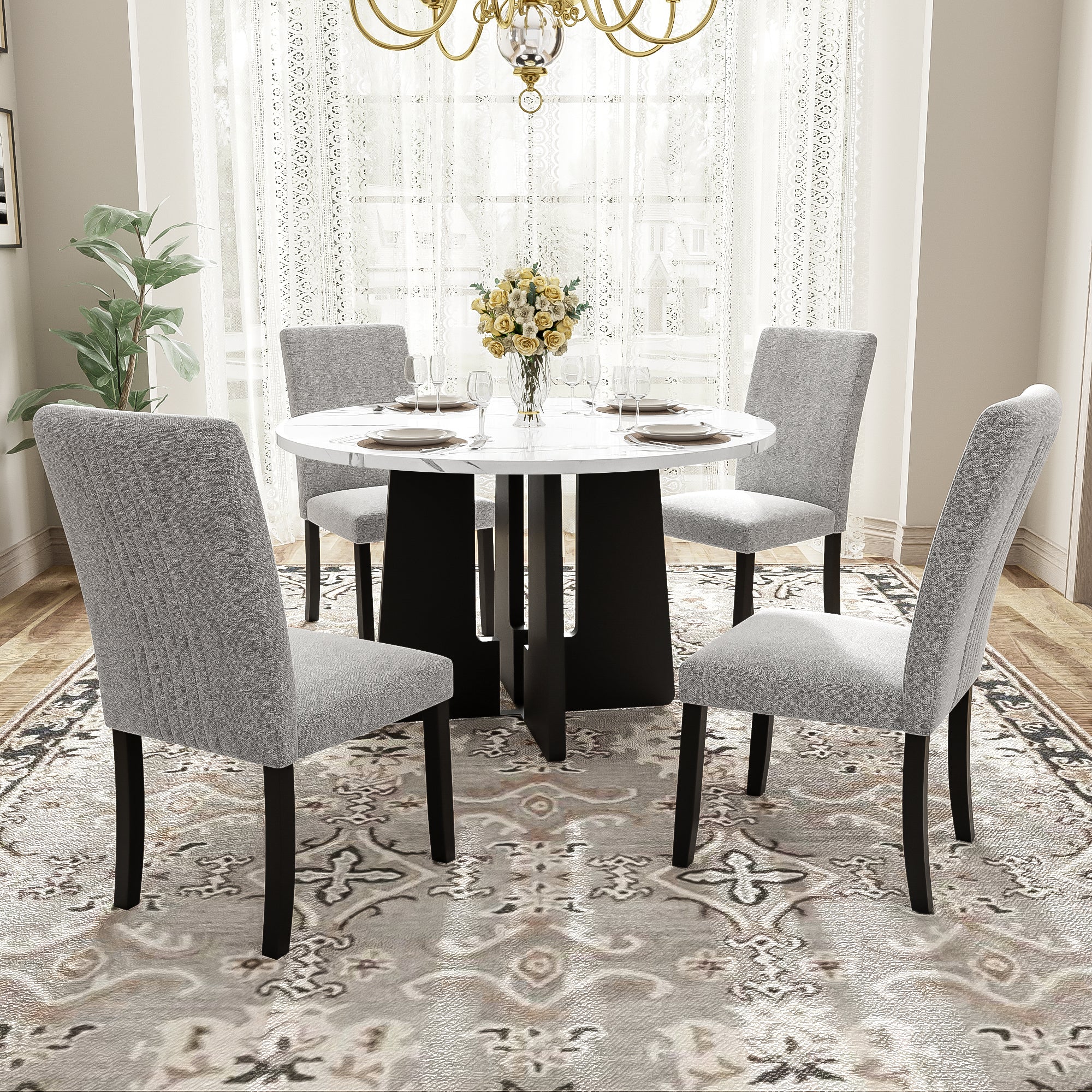 5-Piece Round Dining Table set, 43-Inch Modern Dining Table and 4 Upholstered Chairs for Dining Room, Kitchen Room, Living Room, Easy Assembly - Grand Goldman Shop