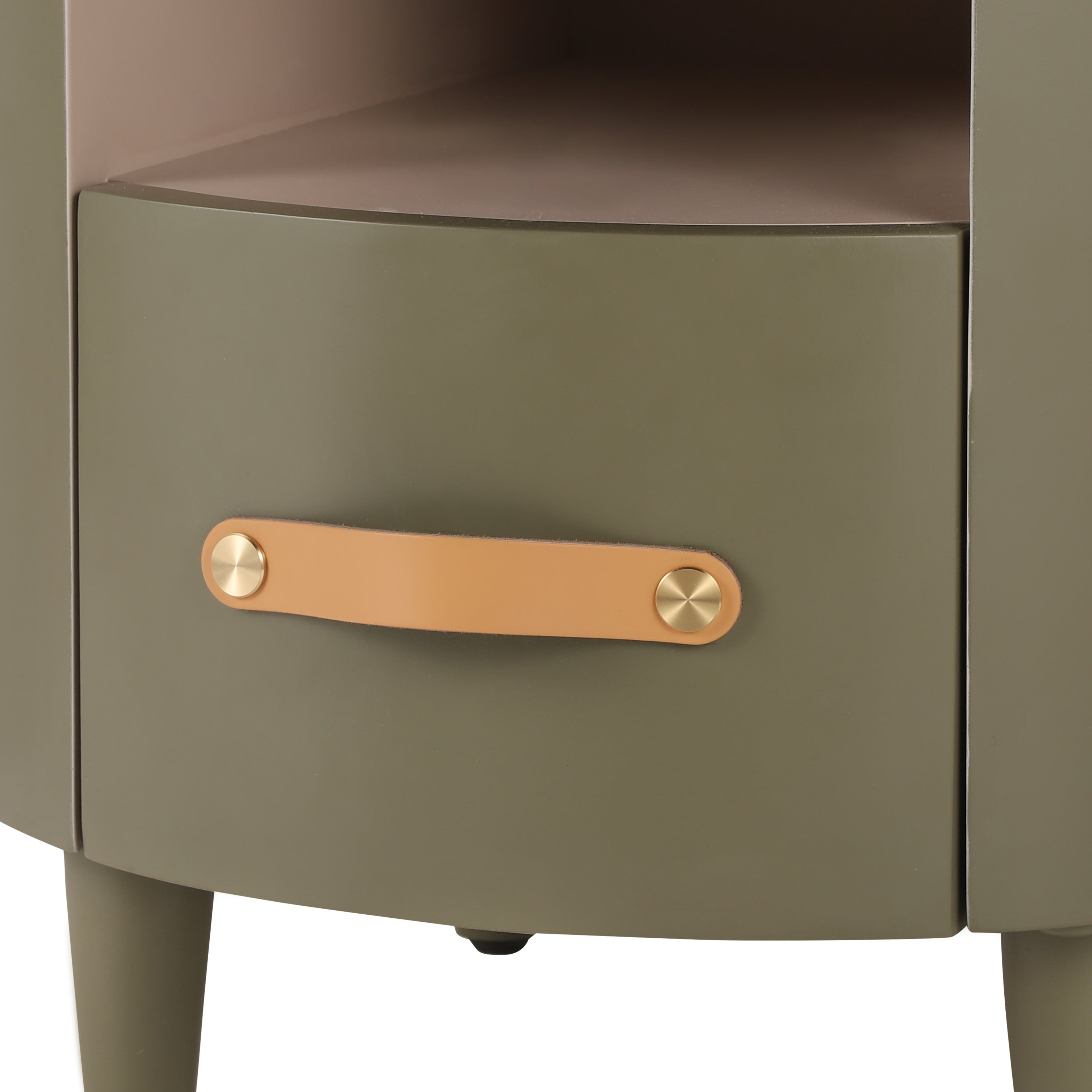 Contemporary & Modern Round Nightstand with Storage Drawer, Sofa End Table with Open Storage Shelf, Bedside Table with Curved Design for Living Room & Bedroom, Easy Assembly, Green - Grand Goldman Shop