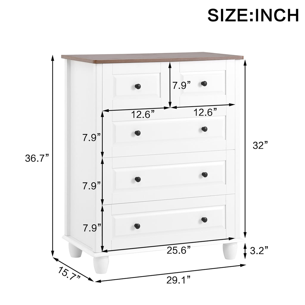 White Dresser with 5 Drawers, Tall Chest of Drawers, 5 Drawer Dresser with Deep Space, Wood Storage Cabinet for Living Room, Hallway, Office, White - Grand Goldman Shop