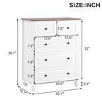 White Dresser with 5 Drawers, Tall Chest of Drawers, 5 Drawer Dresser with Deep Space, Wood Storage Cabinet for Living Room, Hallway, Office, White - Grand Goldman Shop